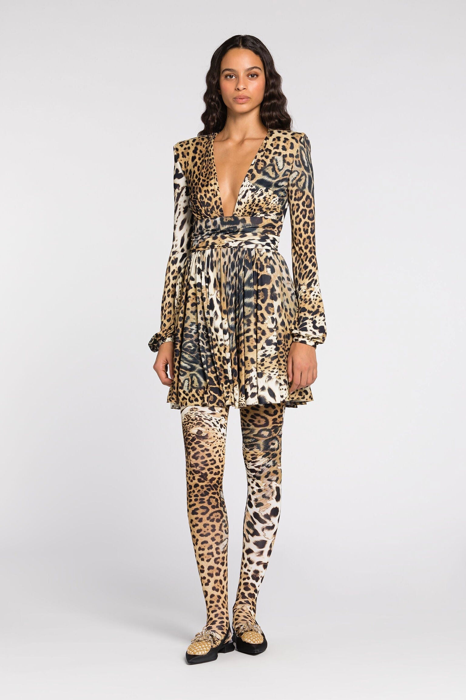 Roberto Cavalli Leopard - print long - sleeve midi dressRoberto Cavalli
