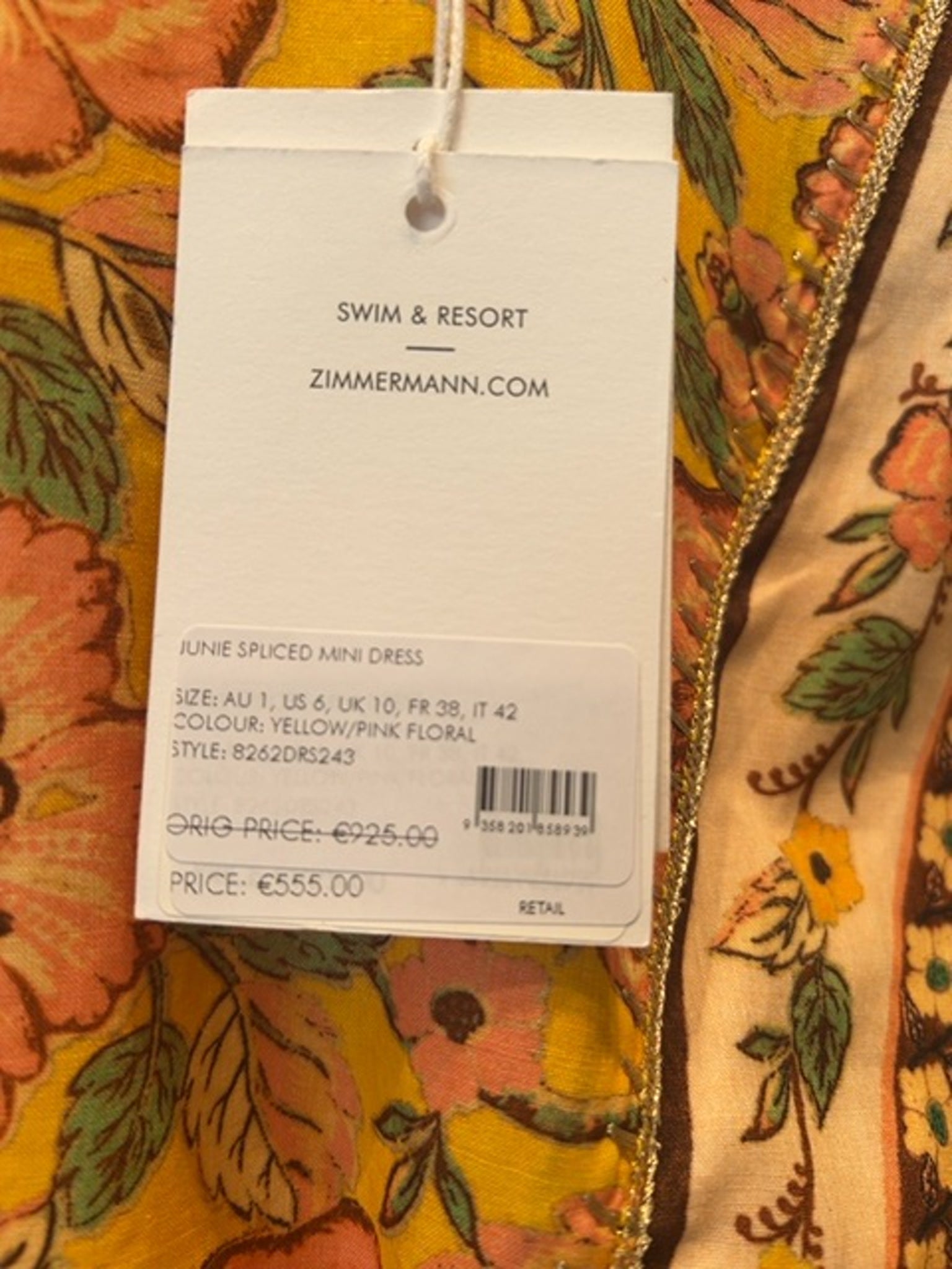 ZIMMERMANN Damska Sukienka Mini Yellow/Pink Floral Junie Spliced Mini Dress 8262DRS243Zimmermann